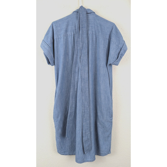 Liverpool sz M Shirt Dress + belt blue button front short cuff sleeves 1443 - Picture 4 of 6